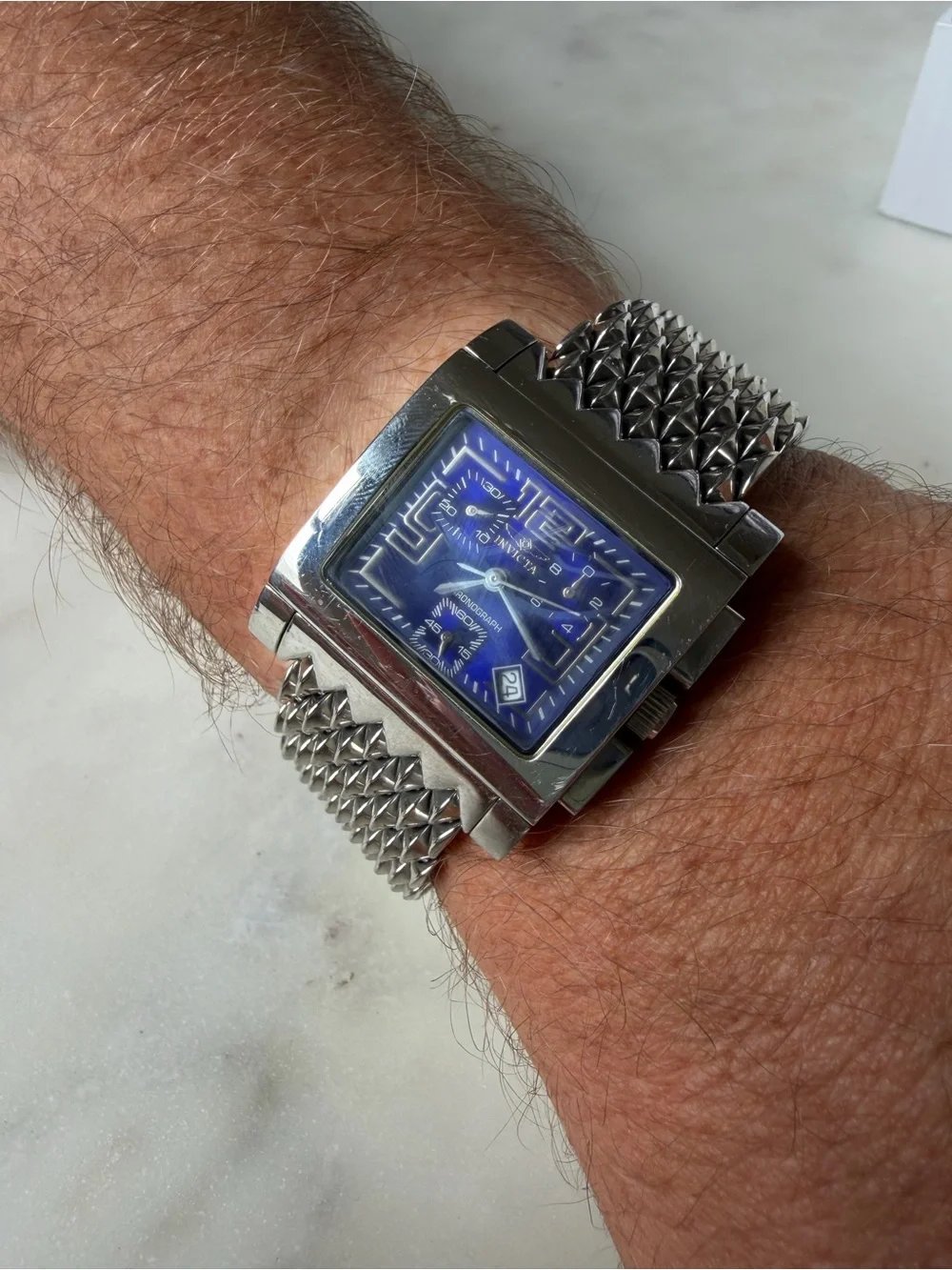 Invicta Silver Stainless Steel Watch with Blue Dial